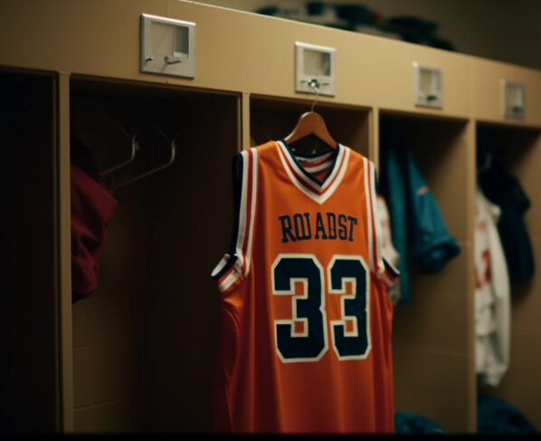 Sports store collection modern sports uniforms in rows generated by artificial intelligence